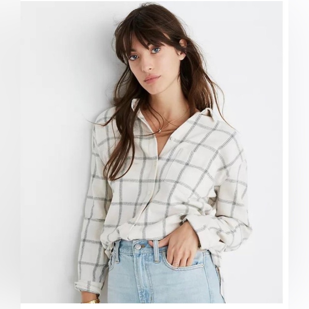 Madewell Cream and Green Flannel
